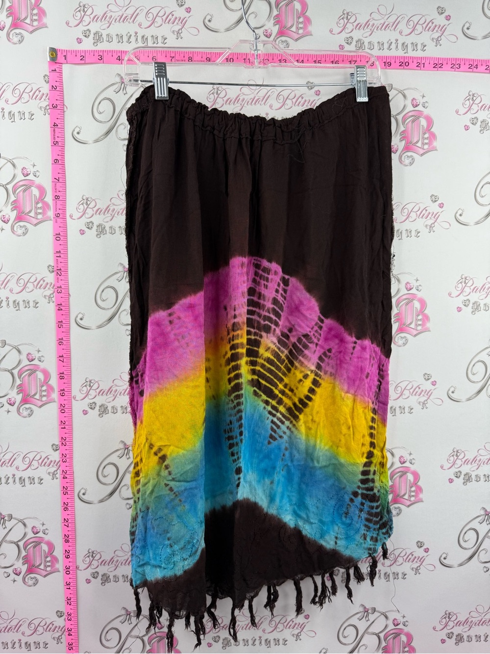 Skirt or dress strapless Tie-Dye Boho Skirt - Brown with Pink, Yellow & Blue